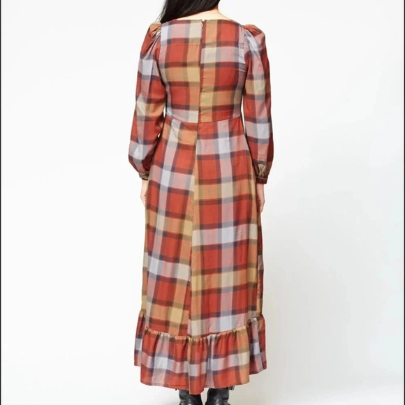 Gravel and Gold Velutina Maxi Dress in Plaid size Small - Picture 3 of 7